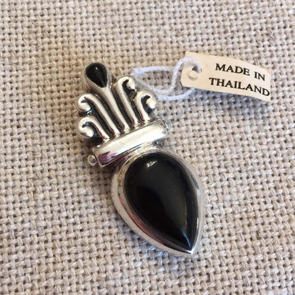 Sterling Silver Black Tear Drop Enhancer Pendant - Picture 3 of 11